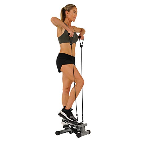 Sunny Health & Fitness Mini Steppers for Exercise at Home, Stair Step Workout Machine with Resistance Bands, Full Body Cardio Equipment with Digital Monitor No. 012 S