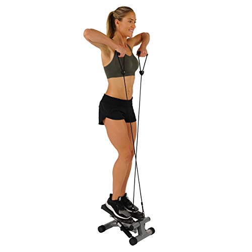 Sunny Health & Fitness Mini Steppers for Exercise at Home, Stair Step Workout Machine with Resistance Bands, Full Body Cardio Equipment with Digital Monitor No. 012 S