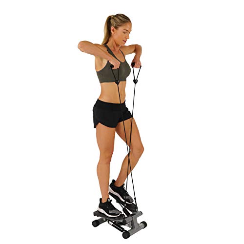 Sunny Health & Fitness Mini Steppers for Exercise at Home, Stair Step Workout Machine with Resistance Bands, Full Body Cardio Equipment with Digital Monitor No. 012 S