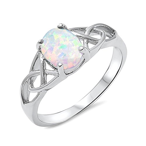 .925 Sterling Silver Lab Created Opal Celtic Design Womens Promise Fashion Ring Band Sizes 5 10