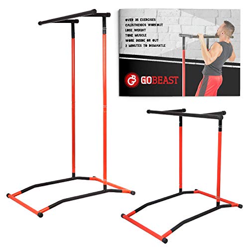 GoBeast Pull Up Bar Free Standing Dip Station, Portable Power Tower Home Gym Equipment, Storage Bag And Downloadable Exercise Manual