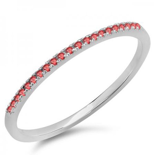 0.08 Carat (ctw) 10K White Gold Round Ruby Ladies Dainty Anniversary Wedding Band Stackable Ring