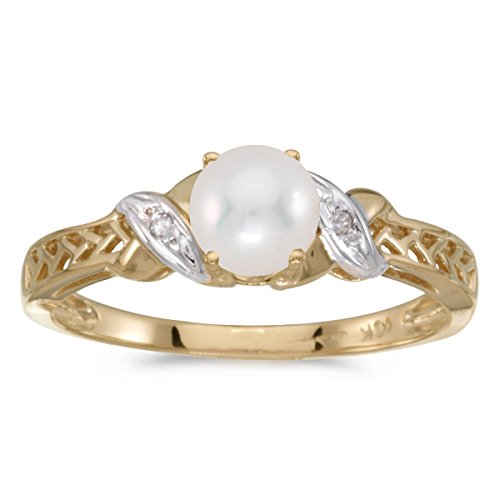 0.01 Carat ctw 10k Gold Round Cream Pearl & Diamond Crossover Infinity Antique Promise Fashion Ring