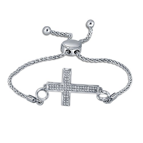 0.05cttw (IJ I2 I3) Round White Diamond Adjustable Cross Bolo Bracelet in Sterling Silver.