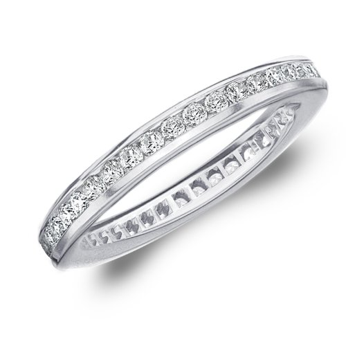 .50 CTTW Diamond Eternity Ring in 10K White Gold, Channel Set Diamond Eternity Wedding Band Anniversary Ring