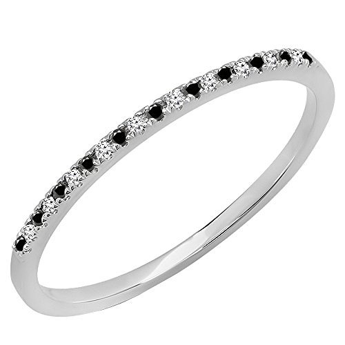 0.08 Carat (ctw) 10K Gold Round Black & White Diamond Dainty Anniversary Stackable Band