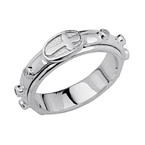 .925 Sterling Silver Rhodium Plated Rosary Spinning Prayer Ring