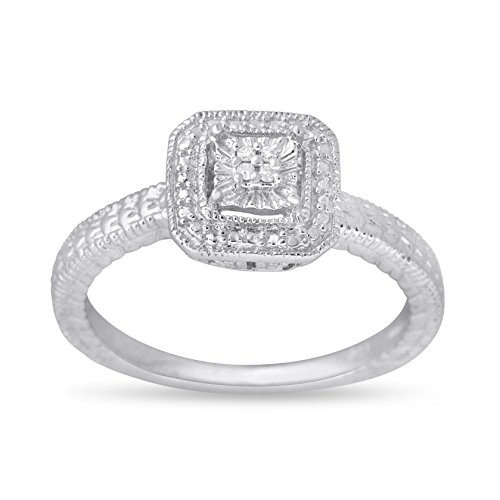 0.04 CTTW Sterling Silver White Diamond box set ring