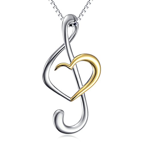 (Musical Note Necklace Pendant) 925 Sterling Silver Jewelry For Women, Box Chain 18"