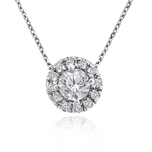 .50CTW Genuine Diamond Halo Pendant Necklace in 14k White Gold, 18''