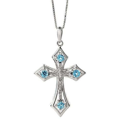 .10 Ct Blue Topaz Diamond Cross Pendant in Sterling Silver (.03cttw, I J, I2 I3)