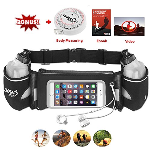 [Upgrade Version] Running belt with water Bottle by NARA Sport for running, walking,cycling,climbing, Hiking with Touchscreen Cellphone Bonus a BMI Body Measuring, ebook, video Training