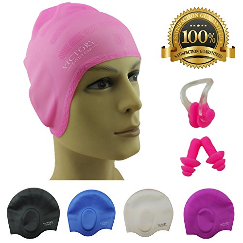 #1 Swimming Cap For Adult Men & Women, Boys & Girls. Specially Designed for Swimmers with Long, Thick, Curly Hair The Best Silicone Swim Cap On Amazon – Free Nose Clip & Ear Protection.