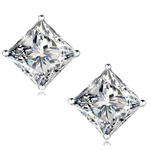 "STUNNING FLAME" 18K Gold Plated Silver Princess Cut Simulated Diamond CZ Stud Earrings