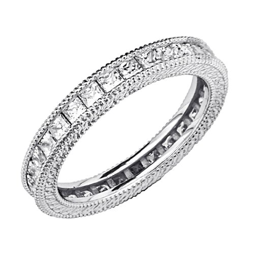 .925 Sterling Silver Rhodium Plated Wedding Eternity Band