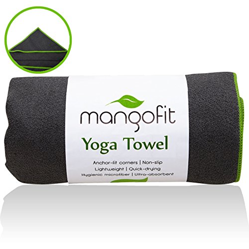 #1 Best Hot Yoga Towel With Anchor Fit Corners for your Mat by MangoFit 100% Hygienic NEW Microfiber Fast Absorbent Skidless, Non Slip, Yoga Towel With Pockets Great for Pilates, Gym, and Beach!