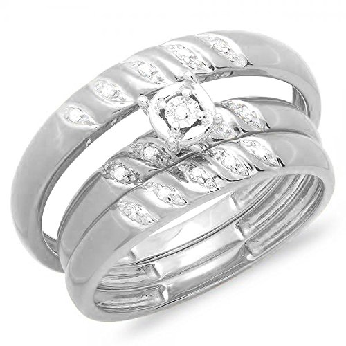 0.05 Carat (ctw) 10K Gold Round White Diamond Men & Women's Engagement Ring Trio Bridal Set